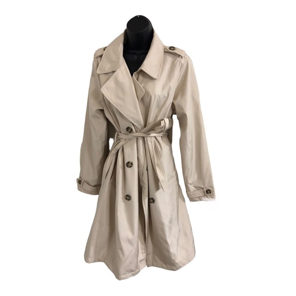 Stoosh ecru classic timeless double breasted belted trenchcoat size large new - Picture 3 of 16